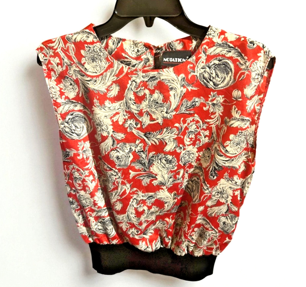 Vintage Notations Red Baroque 100% Polyester Floral Blouse Womens Size Medium